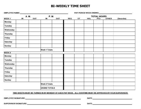 Printable Bi Weekly Timesheet Template Business Psd Excel Word Pdf Printable Timesheets Bi