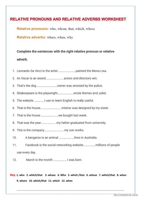 Relative Pronouns And Relativ English Esl Worksheets Pdf And Doc