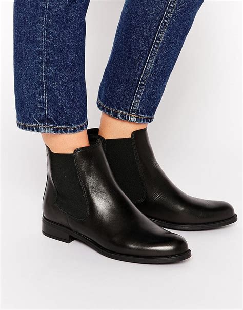 Lyst Dune Parry Black Leather Chelsea Flat Ankle Boots In Black