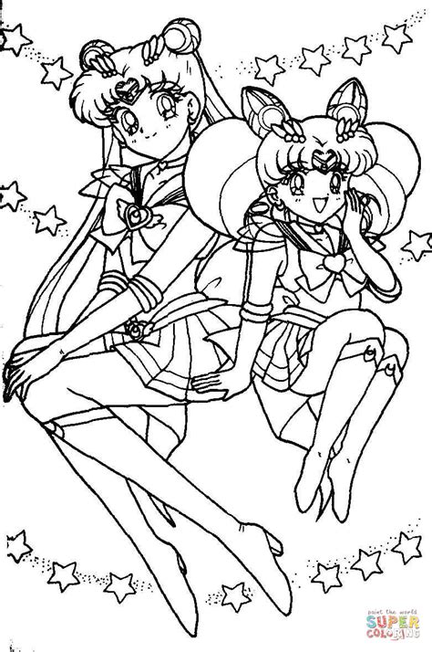 Chibi coloring pages | 100 pictures free printable. Usagi Tsukino and Sailor Chibi Moon coloring page | Free ...