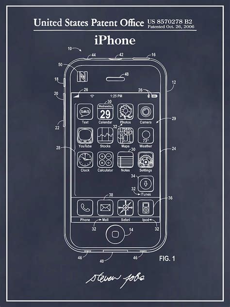 Steve Jobs Apple Iphone Patent Print Blackboard Drawing By Greg Edwards