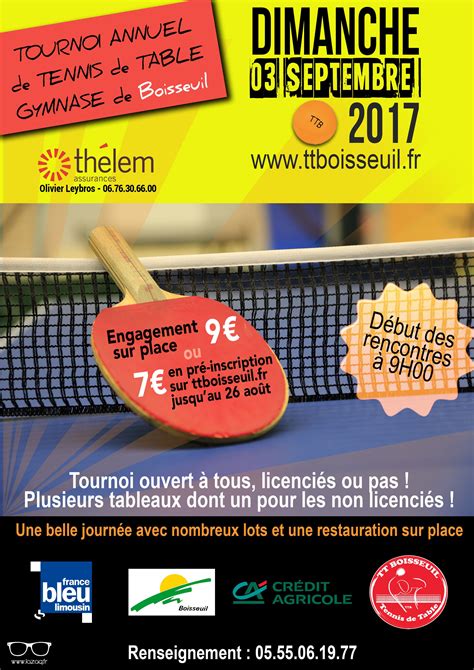 Affiche Pour Un Tournoi De Tennis De Table à Boisseuil Tennis De