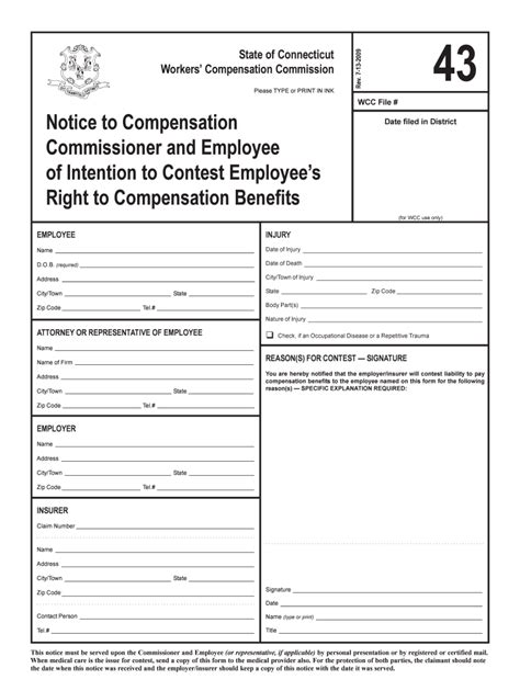 Notice To Compensation Commission 43 2009 2024 Form Fill Out And Sign