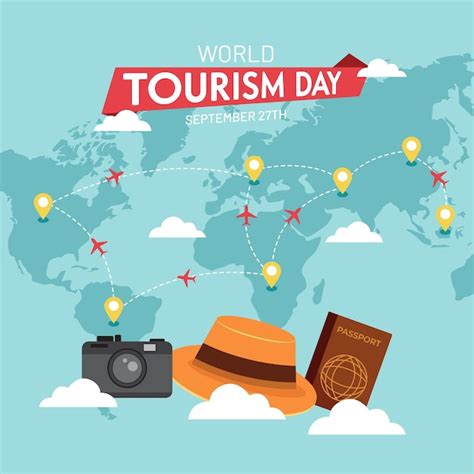 Día mundial del turismo de septiembre con mapas de viaje e