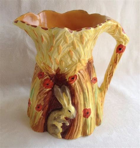 Vintage Burleigh Ware 1930s Large Harvest Rabbit And Poppies Jug Pitcher