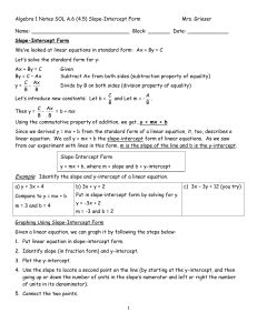To write an equation in slope intercept form. Algebra - studyres.com