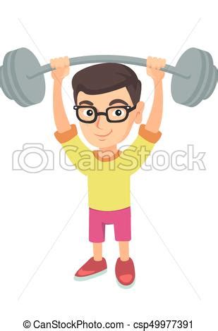 Download 200,000+ royalty free kid drawing vector images. Strong caucasian boy lifting heavy weight barbell. Vector ...
