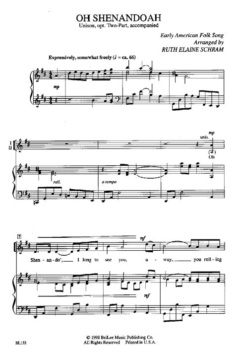 Some lyrics refer to the oneida chief shenand. Oh Shenandoah (Unison/Two-Part ) arr. Ruth E | Sheet music ...
