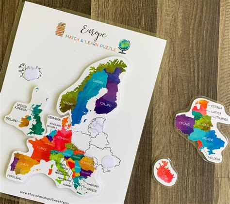 Europe Map Puzzle Kids Geography Lesson World Childrens Etsy