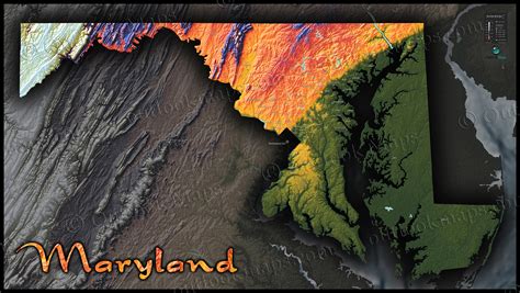 Maryland Topography Map Colorizing Terrain By Elevation