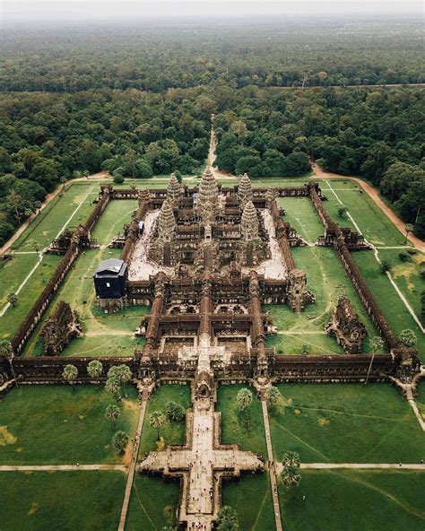 Angkor Wat Temple From Above On An Overcast Day 🍃 Siem Reap Cambodia
