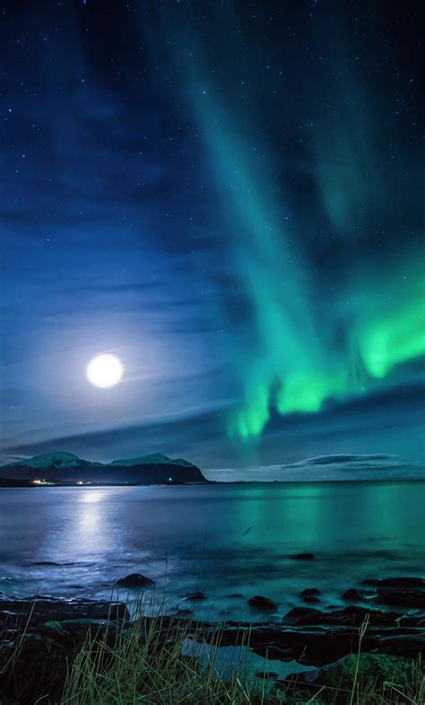 1280x2120 Aurora Borealis Moon Night Iphone 6 Hd 4k Nature Images