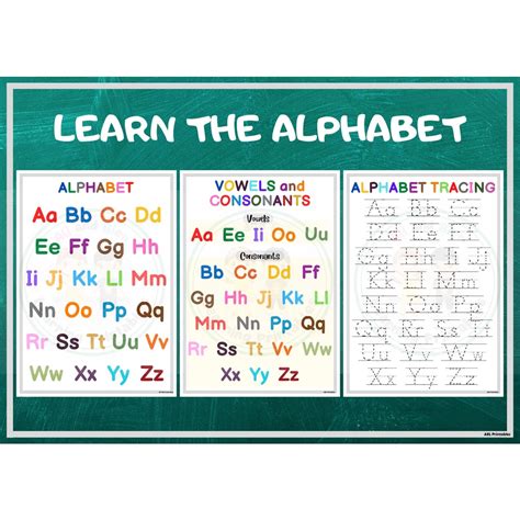 Laminated Alphabet Chart Vowels And Consonants Alphabet Tracing My