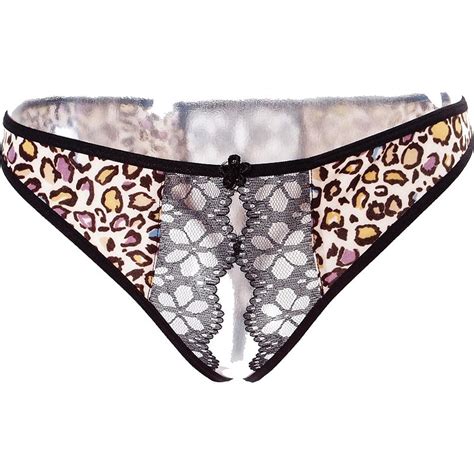 Lovely Doll Sexy Panties Lace Leopard Print Transparent Open Crotch Mini G String Thong Panties