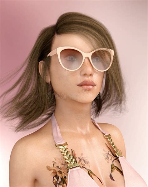Attractive Woman In Bikini With Sunglasses And Tattoo Stock Illustration Illustration Of