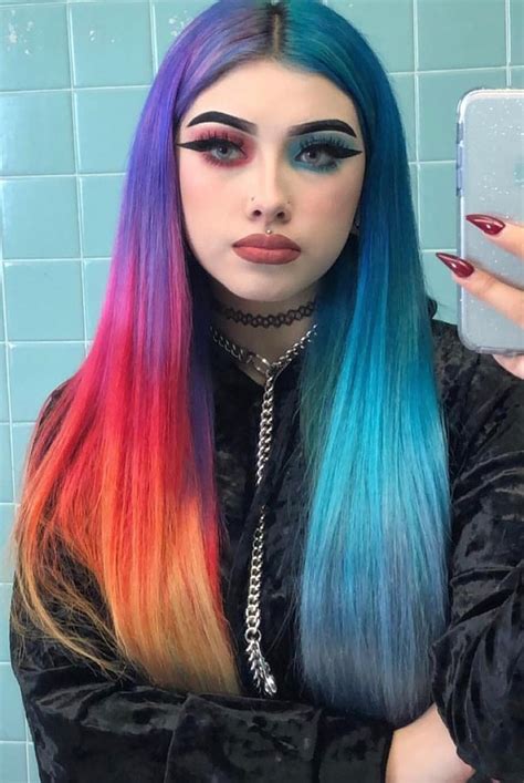 Rainbowhairedbih Pretty Hair Color Beautiful Hair Color Hair Inspo Color Split Dyed Hair
