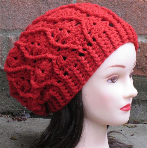 Crochet Hat Pattern Maddie Slouchy Beret Beanie Cabled Hat Women Teen
