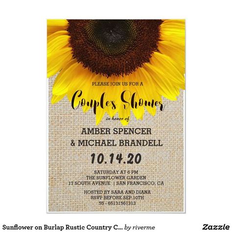 sunflower on burlap rustic country couple s shower invitation country bridal shower