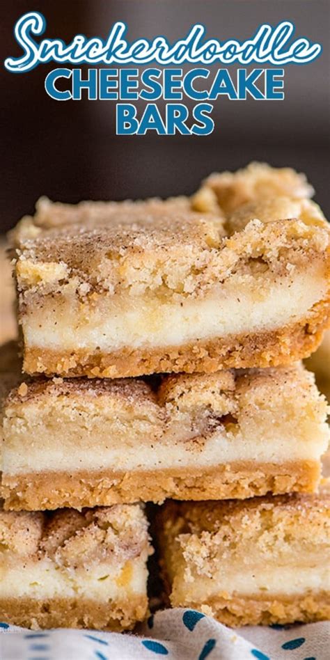 Snickerdoodle cheesecake bars are like everyones favorite moist sugar cookie bar filled with cinnamon sugar throughout, stuffed with real cheesecake centers and they are so so easy! Snickerdoodle Cheesecake Bars | Recipe | Snickerdoodle ...