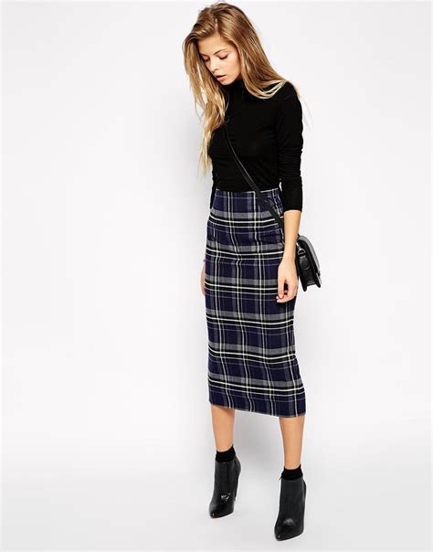 Plaid Pencil Skort Long Midi With Ankle Boots Work Fashion Modest