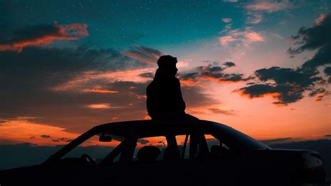 Wallpaper Man Starry Sky Car Solitude Loneliness Hd Picture Image