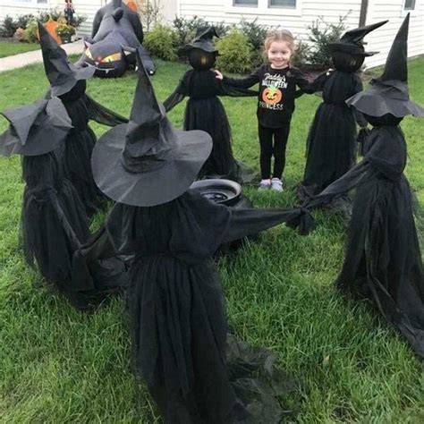 Set Of 3 Visiting Light Up Witches With Stakes 56ft Halloween Witch