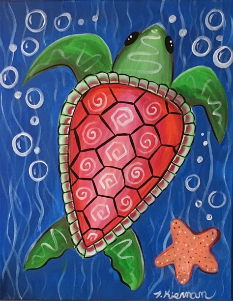 Easy Sea Turtle Canvas Painting Sea Turtle Painting Large Beach