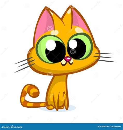 Illustration Of An Orange Striped Cat With Big Eyes Sitting And Smiling