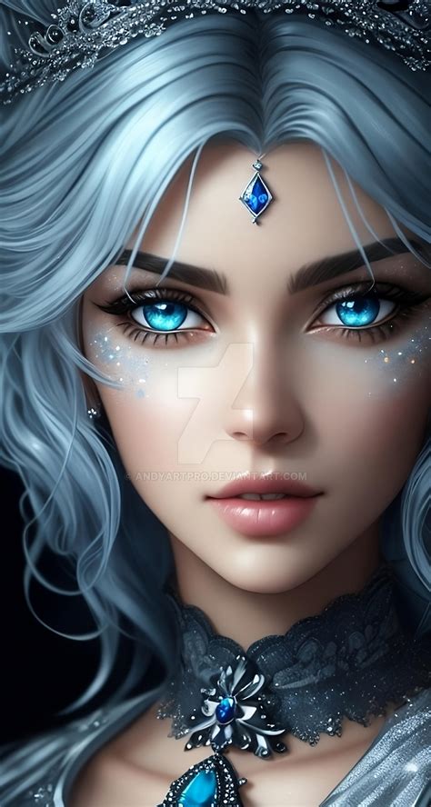 Frozen Girl With Beautiful Blue Eye Silver Hair V6 By Andyartpro On