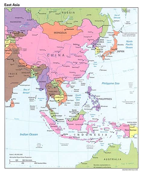 Detailed Political Map Of East Asia With Capitals 1995