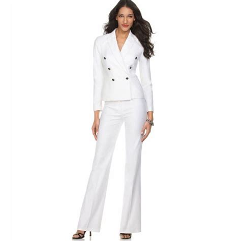 2019 New White Womens Suits Double Breasted Girls Evening Business Pants Suits Female Trouser