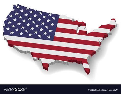 3d United States Of America Map With Flat Flag Vector Image