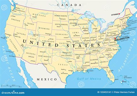 United States Of America Political Map Stock Vector Illustration Of