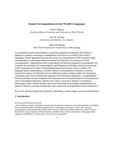 Sound Correspondences In The Worlds Languages Webmail