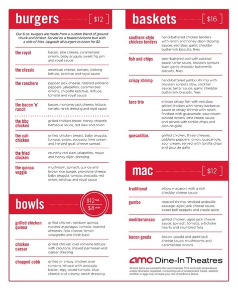 Amc Dine In Menu With Prices
