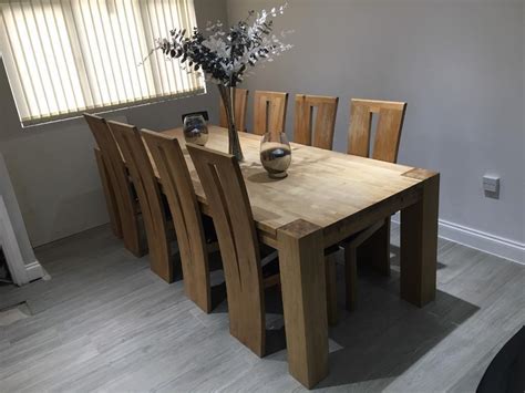 240cm 8 Seater Solid Oak Dining Table And 8 Chairs In Swindon