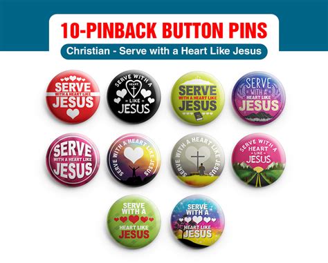 Christian Pinback Buttons Serve With A Heart Like Jesus 10 Pack New8store