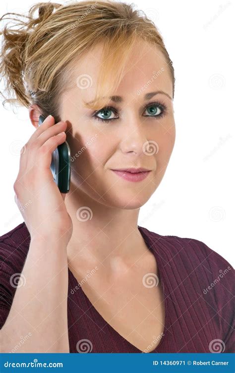 pretty blonde woman using a cell phone stock image image of phone photograph 14360971