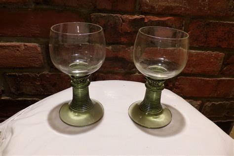 green beehive stem german wine glasses vintage green ribbed base wine glasses german roemer