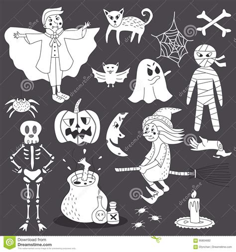 Cute Doodle Halloween Ghost Line Art Vector Illustration Set Stock