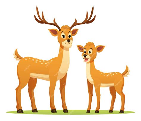 Premium Vector Deer With Cute Fawn Cartoon Illustration