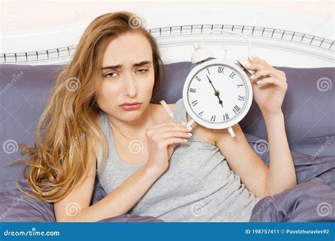 Shocked Young Woman Waking Up With Alarm Overslept Work Bad Sleep