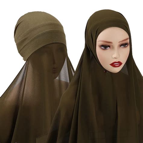 Instand Hijab Scarf Plain Color Chiffon Muslim Headscarf Ready To Wear Wrap Head Scarves Islam
