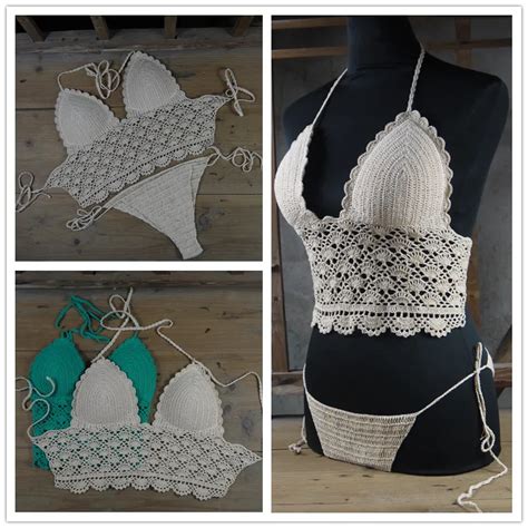 Handmade Vintage Crop Topbeach Crochet Bikini Womens Underwear Lace