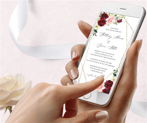 Electronic Wedding Invitation Template Burgundy Floral Evite Etsy