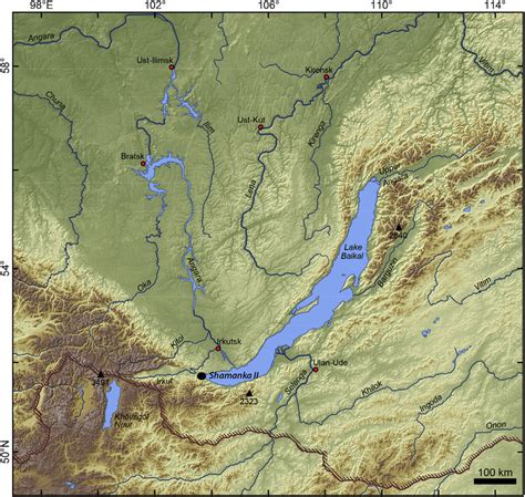 Map Of Cis Baikal Region Siberia Topography Is Based On Elevation