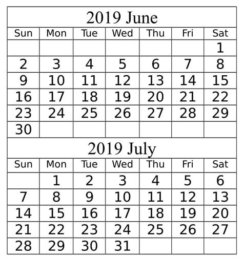Calendar June And July