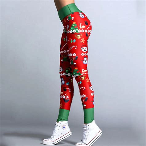 Christmas Sexy Women Leggings Printed Elastic Casual Fashion 2018 Sportswear Pants Red Legins