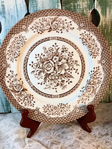 Mismatched Brown Transferware Dinner Plates Set Of 8 Brown Etsy
