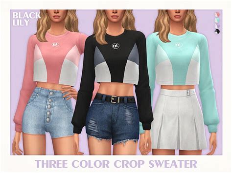 Three Color Crop Sweater By Black Lily At Tsr Sims 4 Updates